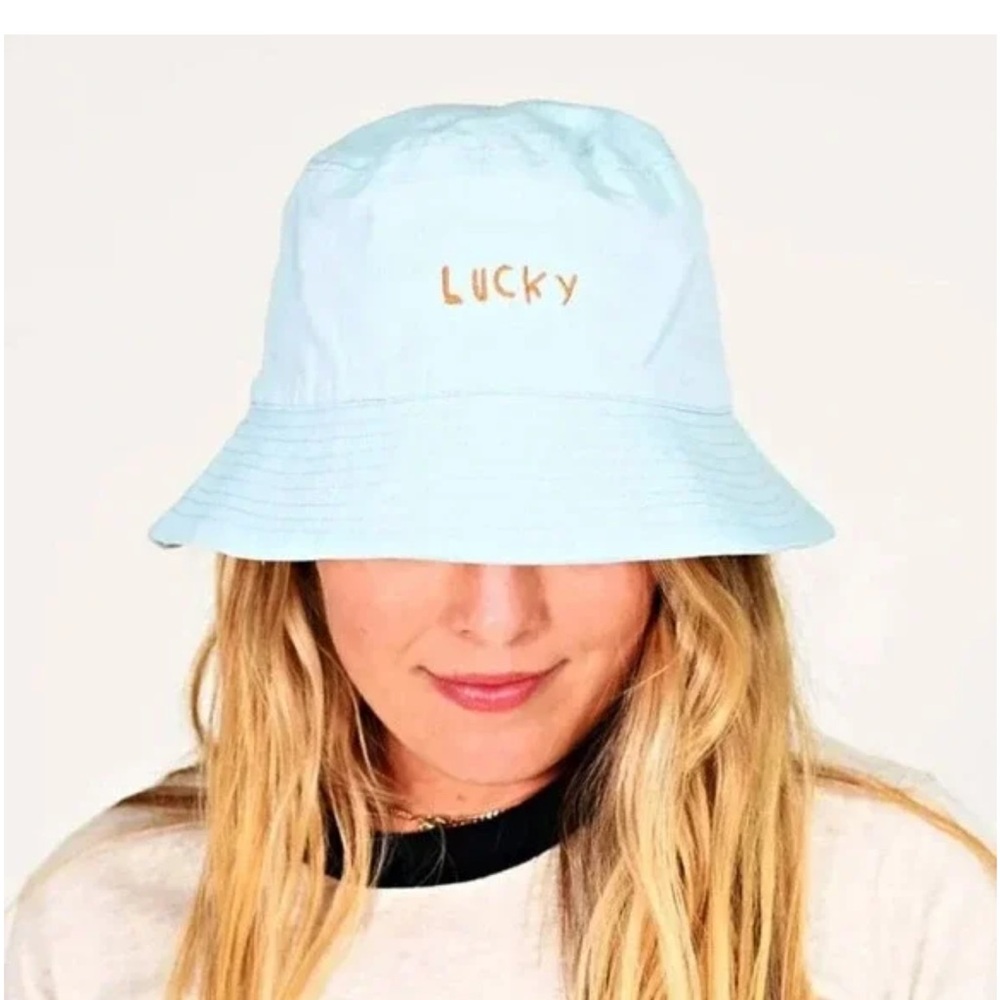 'Lucky' Embroidered Light Blue Bucket Hat